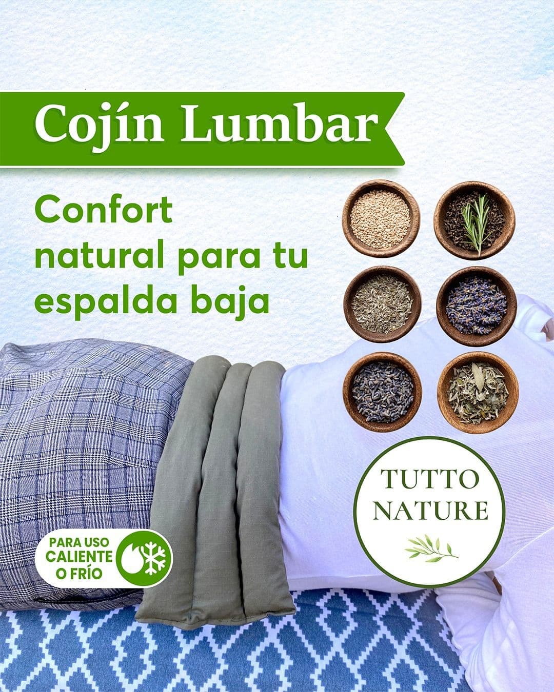 Cojín lumbar de semillas Tutto Nature aplicado sobre la espalda baja
